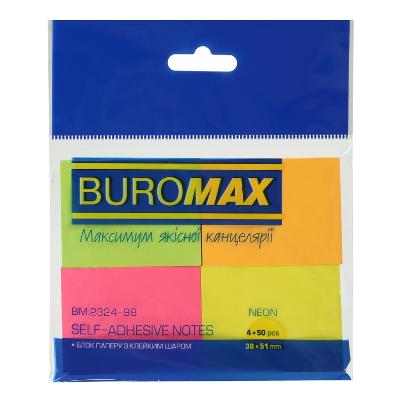 Блок для нотаток з клейким шаром 38х51х50 арк. BM.2324-98неон (4шт/уп)