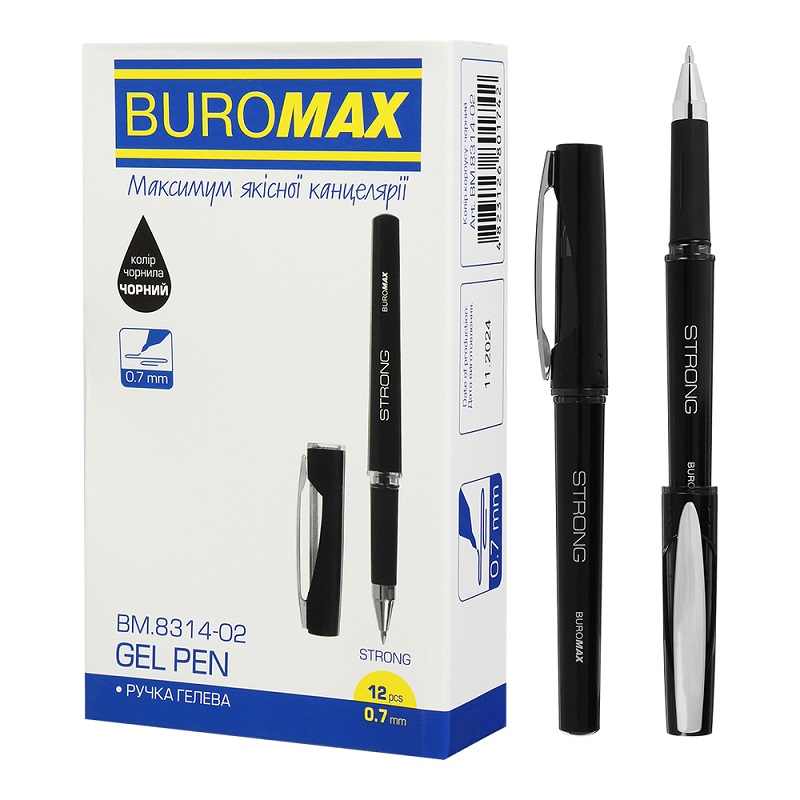 Ручка гель STRONG 0.7мм, з гумовим грипом BM.8314-02, чорна