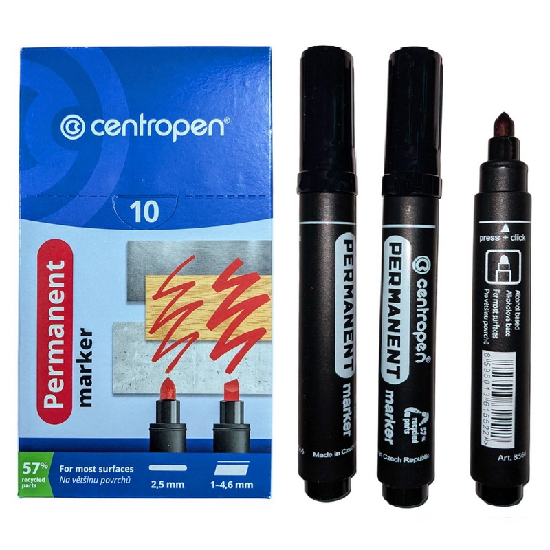 Маркер Permanent Centropen 8566/01, 2,5 мм круглий чорний