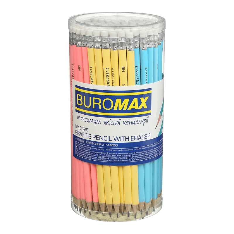 Олівець чорнографітний ВМ 8526-100 PASTEL НВ з гумкою асорті