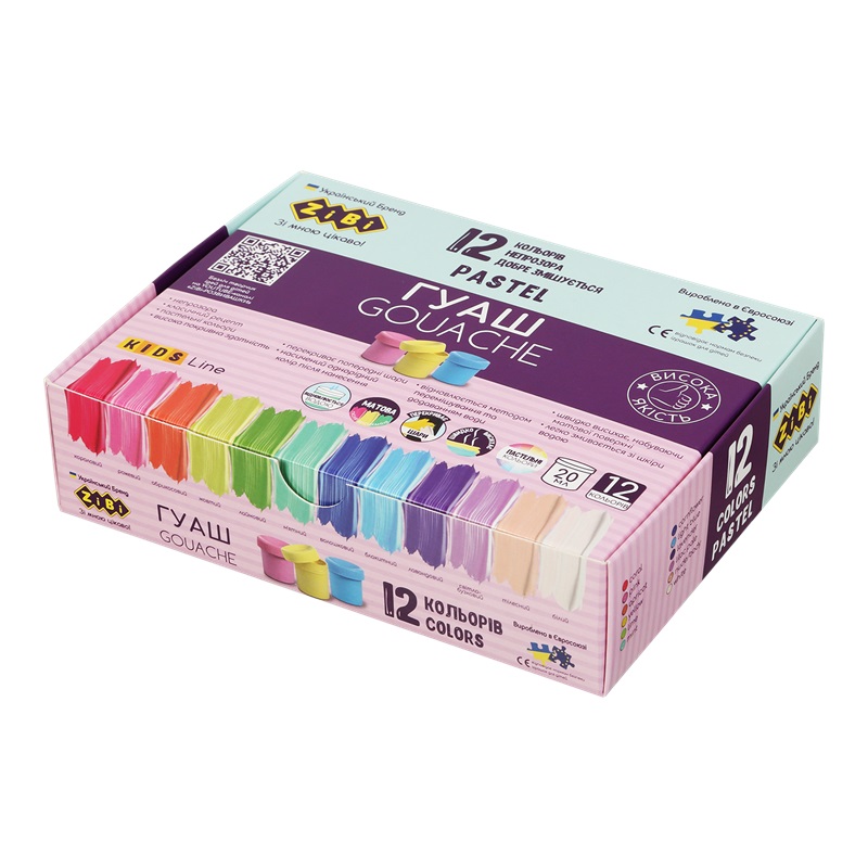 Гуаш 12кол/20мл ZiBi PASTEL KIDS Line ZB.6692